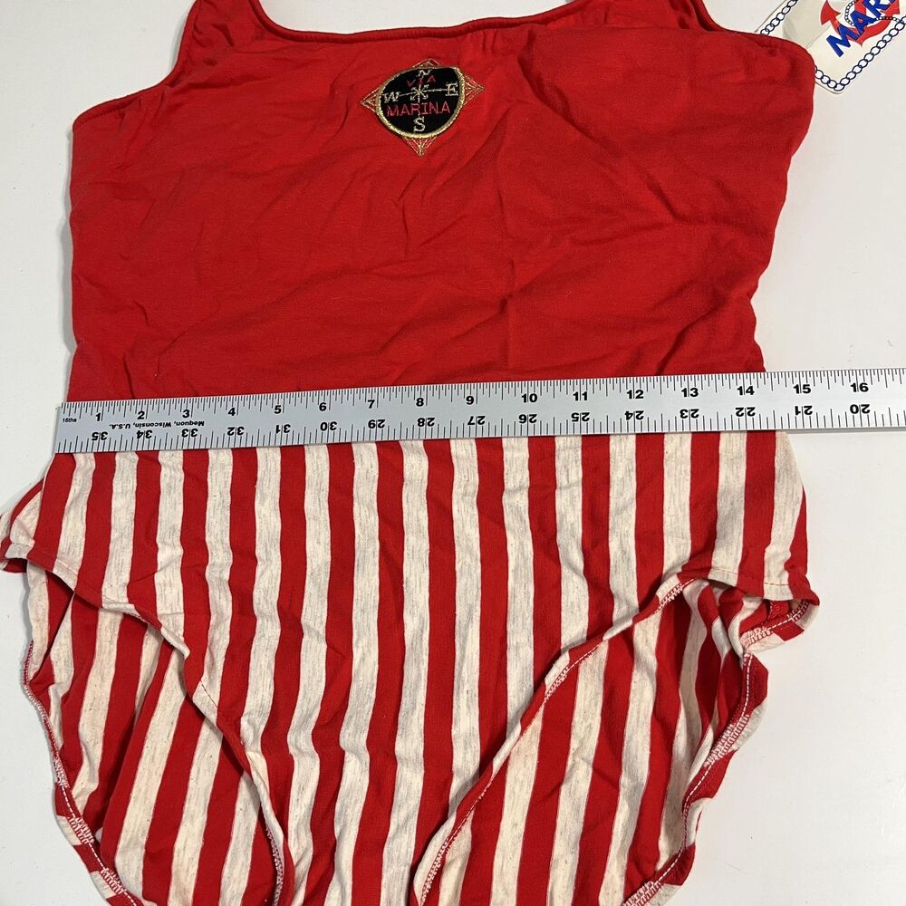 Vintage Via Marina Swimsuit Womens 16 Red Striped Nautical One Piece USA Cotton - Picture 15 of 16